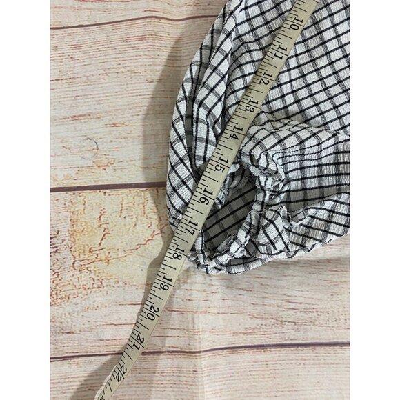 Max Studio Women's Black And White Plaid Half Puff Sleeve Blouse - Large - Picture 10 of 12